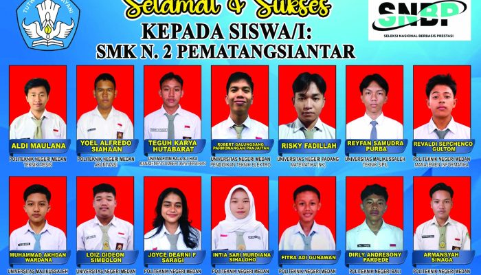 Dominan ke PTN Politeknik Negeri Medan, 14 Siswa SMKN 2 Pematangsiantar Lulus SNBP