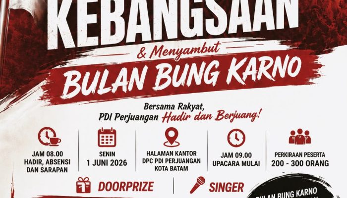 PDI Perjuangan Kota Batam Gelar Upacara Kebangsaan Peringati Hari Lahir Pancasila dan Sambut Bulan Bung Karno