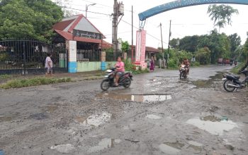 Jalan Besar Selambo Desa Amplas Percut Sei Tuan Deli Serdang Berlubang dan Ancam Keselamatan Pengendara