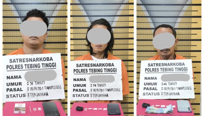Tiga Pria Ditangkap Sat Resnarkoba Polres Tebing Tinggi, Sita 9,59 Gram Sabu