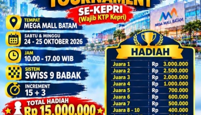 Ratusan Pecatur Kepri Siap Berlaga di Open Chess Tournament, Wali Kota Batam Dijadwalkan Hadir
